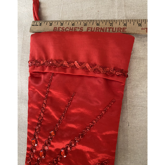 Red Christmas Stocking Shimmer Rhinestone Sequins Starburst 18" Holiday Stocking - Picture 6 of 7